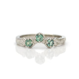 14k white gold hand-engraved ring with 3-alexandrites