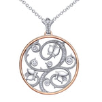 Crafted in rose and white 14KT Canadian Certified Gold, this necklace features a pendant with a round brilliant-cut Canadian diamond set rose vine design.