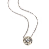 14k white gold hand-engraved pendant with 0.15ct round diamond on wheat chain