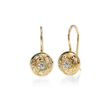 Crafted in 14KT yellow gold, these drop earrings feature round brilliant-cut diamonds with paisley hand-engraved halos. 