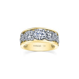 Crafted in yellow and white 18KT Certified Canadian Gold, this engagement ring features a diamond set rose vine design with a round brilliant-cut Canadian centre diamond.