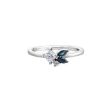 Crafted in 14KT Canadian Certified Gold, this diamond ring is set with two petal-shaped sapphires and princess cut & round brilliant cut Canadian diamonds.