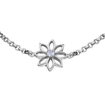 Crafted in 14KT Certified Canadian Gold, this bracelet features a water lily flower with a round brilliant-cut Canadian centre diamond.