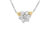 Crafted in 14KT white and yellow Certified Canadian Gold, this necklace features a British Columbia dogwood flower set with a round brilliant-cut Canadian diamond