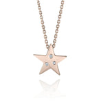 Crafted in 14KT rose gold, this star shaped pendant is set with 3 round brilliant-cut diamonds.