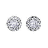 Crafted in 18KT white Certified Canadian gold, these stud earrings feature melee diamond fur-trim halos with round brilliant-cut Canadian centre diamonds.