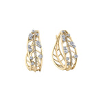 Crafted in 14KT Canadian Certified Gold, these hoop earrings each feature a willow tree leaf set with round brilliant-cut Canadian diamonds.