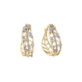 Crafted in 14KT Canadian Certified Gold, these hoop earrings each feature a willow tree leaf set with round brilliant-cut Canadian diamonds.