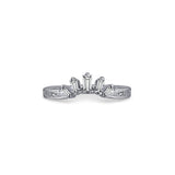 Crafted in 14KT white gold, this crown inspired ring features 5 tapered baguette diamonds in a row on a vintage-inspired hand engraved band.