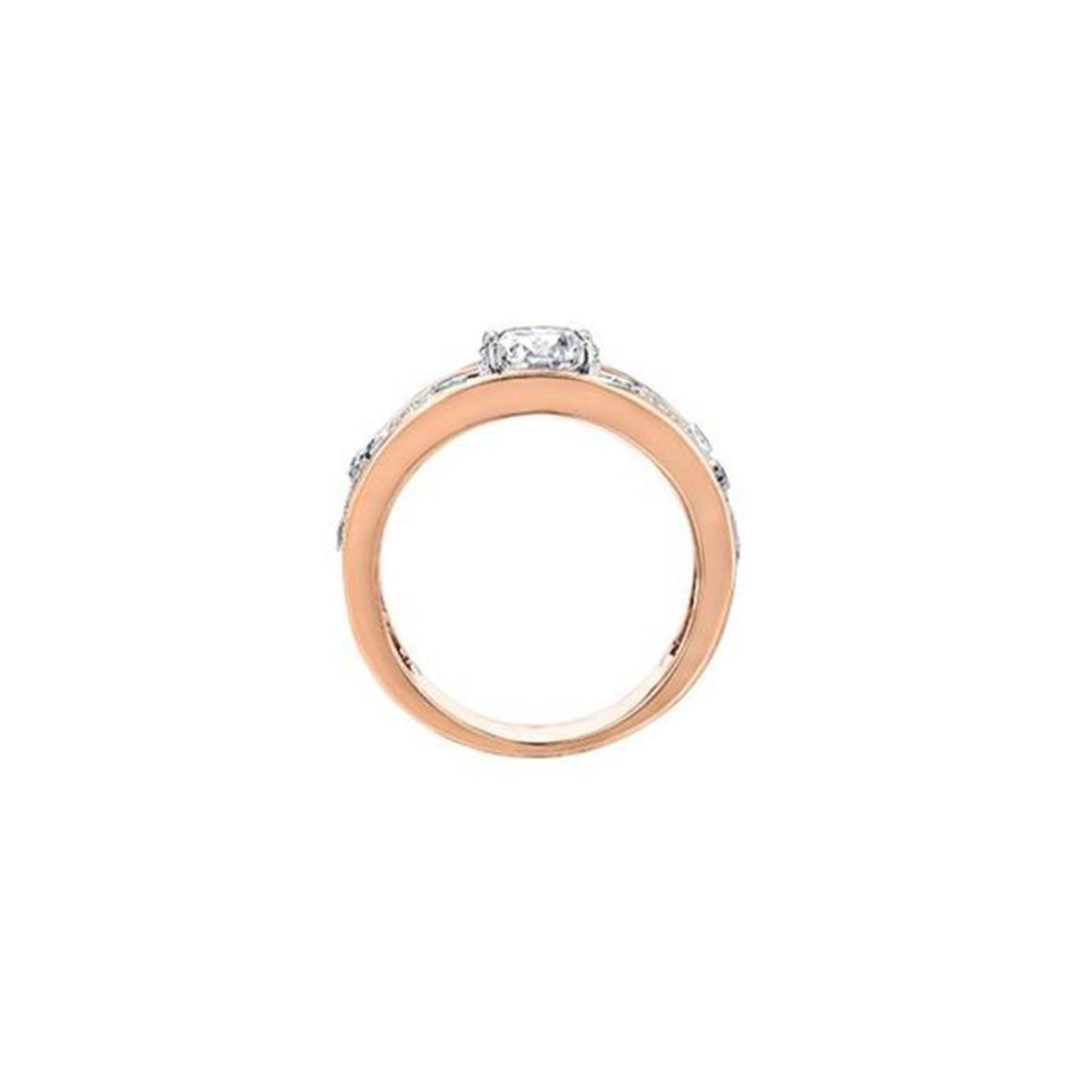 Crafted in rose and white 18KT Certified Canadian Gold, this engagement ring features a diamond set rose vine design with a round brilliant-cut Canadian centre diamond.