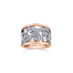 Crafted in rose and white 14KT Candian Certified Gold, this ring features a rose vine design set with round brilliant-cut Canadian diamonds.