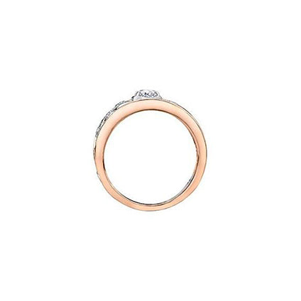 Crafted in 18kt Pure White™ and rose 18KT Certified Canadian Gold, this engagement ring features a diamond set rose vine design with an oval-cut Canadian centre diamond.