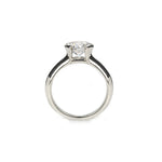 Crafted in 14KT white gold, this ring features a round-cut diamond in a half-bezel setting.