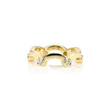 Crafted in 14KT yellow gold, this ring features a tiara design detail on a flat tiffany band with six round brilliant-cut diamonds.