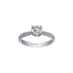 Crafted in 18kt Pure White™, this engagement ring features a round brilliant-cut Canadian diamond cradled by 4-petal water lily flower on a diamond set band.