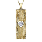 Crafted in 14KT yellow Canadian Certified Gold, this necklace features a tree bark-inspired pendant with a heart-shaped cut out filled with a round brilliant-cut Canadian diamond.