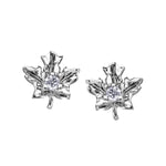 Crafted in 14KT white Certified Canadian Gold, these maple leaf stud earrings are set with round brilliant-cut Canadian diamonds.