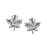 Crafted in 14KT white Certified Canadian Gold, these maple leaf stud earrings are set with round brilliant-cut Canadian diamonds.