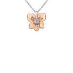 Crafted in 14KT rose and white Certified Canadian Gold, this necklace features a New Brunswick purple violet flower set with a round brilliant-cut Canadian diamond