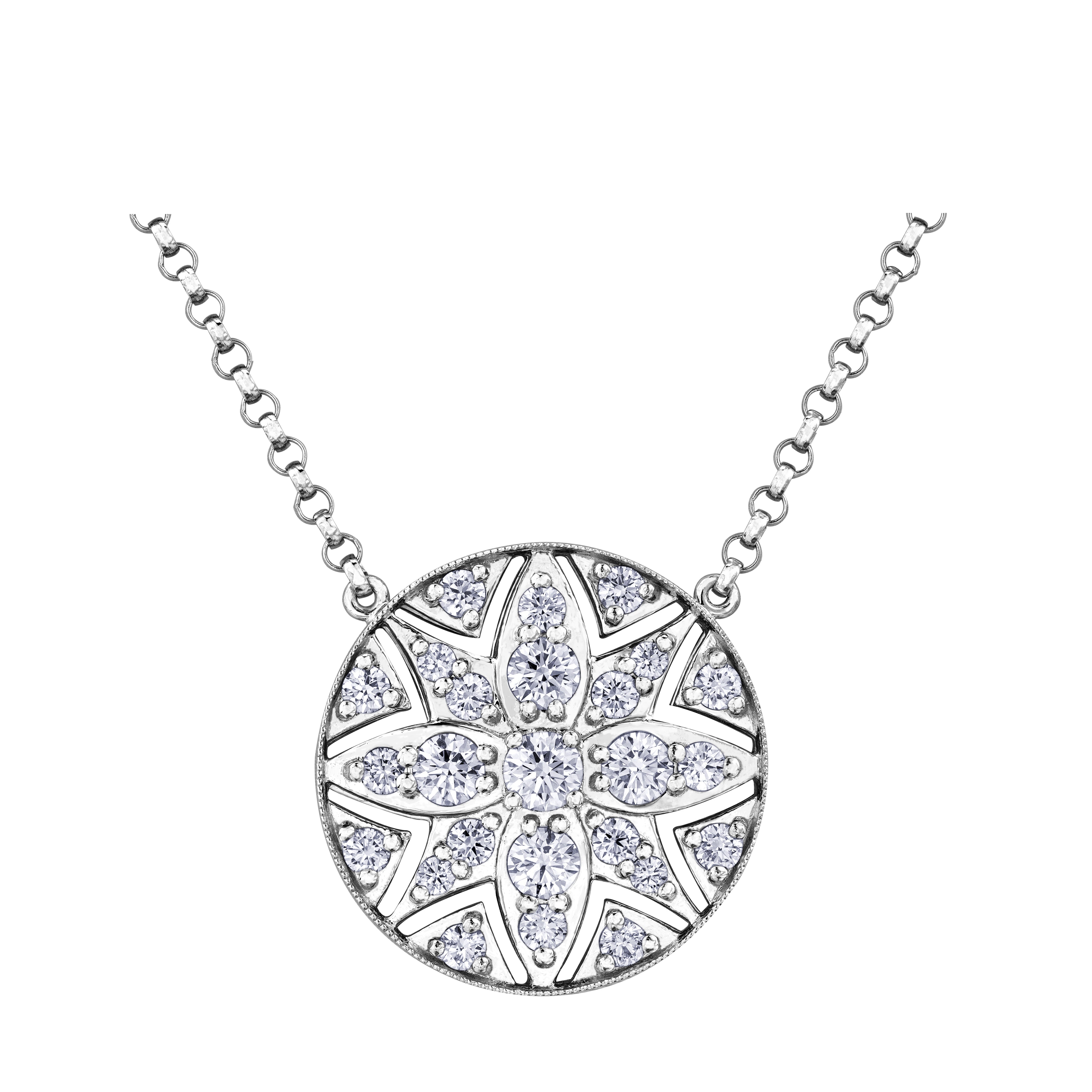 Crafted in 14KT Certified Canadian Gold, this necklace features a filigree water lily pendant set with Canadian diamonds.