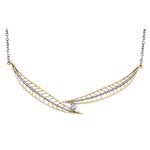 Crafted in 14KT yellow Canadian Certified Gold, this necklace features a round brilliant-cut Canadian diamond between two large diamond-set willow tree leaves.