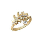 Crafted in 14KT yellow Canadian Certified Gold, this ring features a large oak leaf set with a row of diamonds and an acorn charm set with a round brilliant-cut Canadian diamond.
