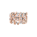 This ring features round brilliant-cut Canadian diamond set vines crafted from 14KT rose Canadian Certified Gold wrapped around two thin 14KT white Canadian Certified Gold bands.