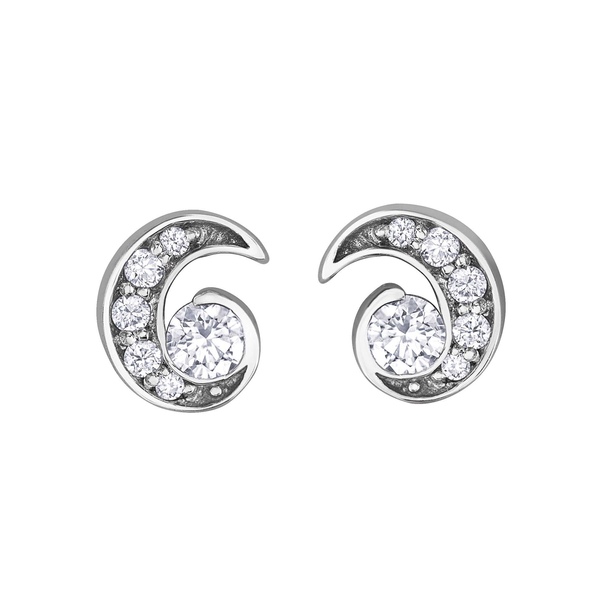 Crafted in 14KT white Certified Canadian Gold, these earrings each feature a sprout-inspired shape set with round brilliant-cut Canadian diamonds.