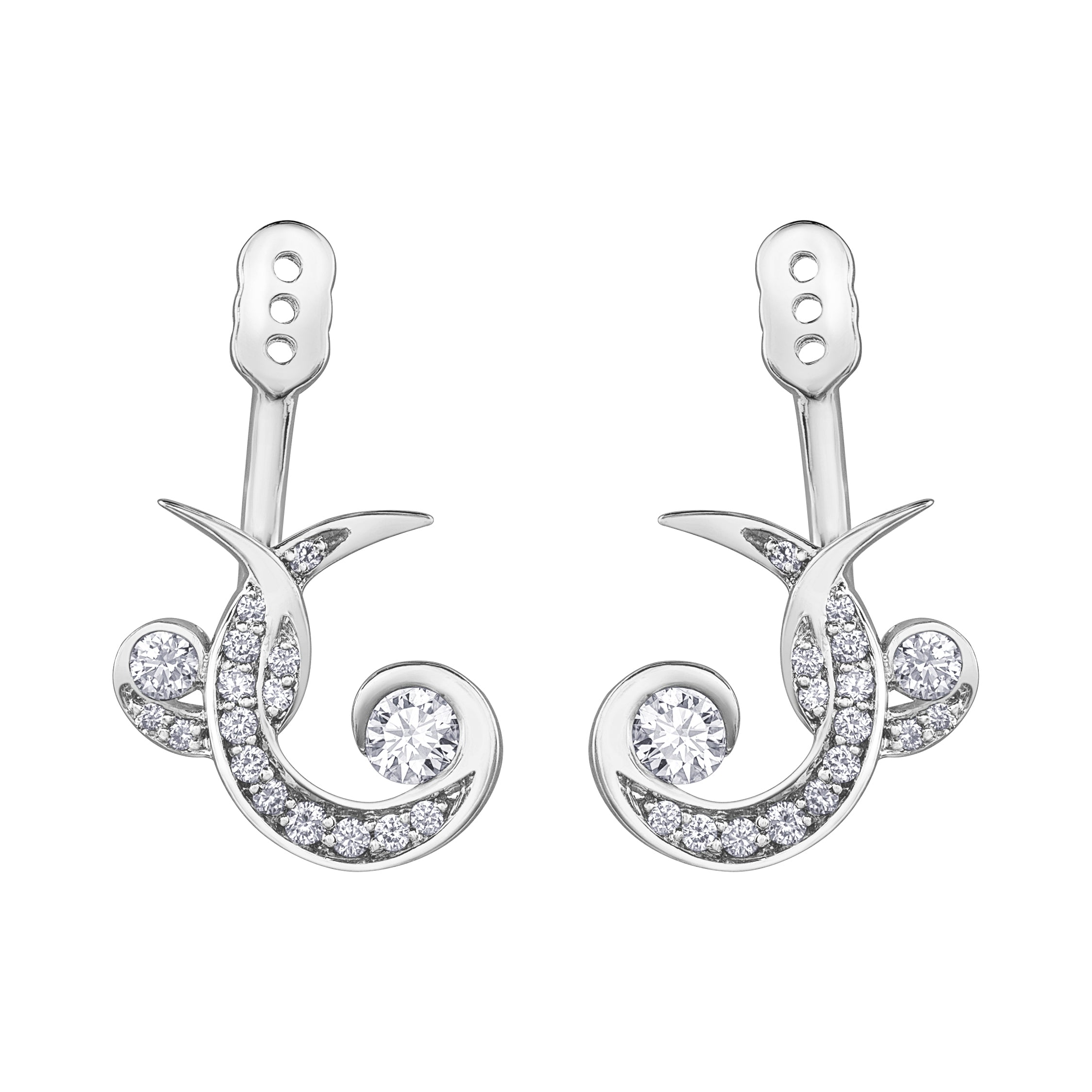 Crafted in 14KT white Canadian Certified Gold, these earring enhancers each feature a sprout-inspired shape set with round brilliant-cut Canadian diamonds.