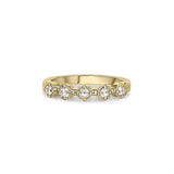 Crafted in 14KT yellow gold, this ring features five rose-cut diamonds in cupcake settings on a vintage-inspired hand engraved band.