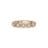 Crafted in 14KT rose gold, this ring features five rose-cut diamonds in cupcake settings on a vintage-inspired hand engraved band.