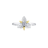 Crafted in 14KT white and yellow Certified Canadian Gold, this ring features an Ontario trillium flower set with a round brilliant-cut Canadian diamond