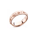 Crafted in 14KT rose gold, this ring is embossed with Fleur de Lys all around the band.
