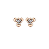 Crafted in 14KT rose and white Certified Canadian Gold, these earrings features Quebec blue flag iris flowers set with round brilliant-cut Canadian diamonds