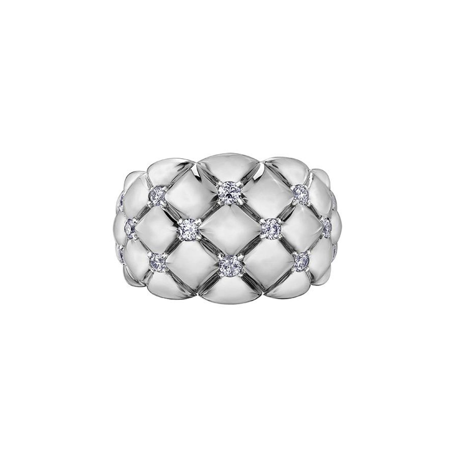 Crafted in 14KT white Certified Canadian Gold, this quilted ring is set with round brilliant-cut Canadian diamonds.