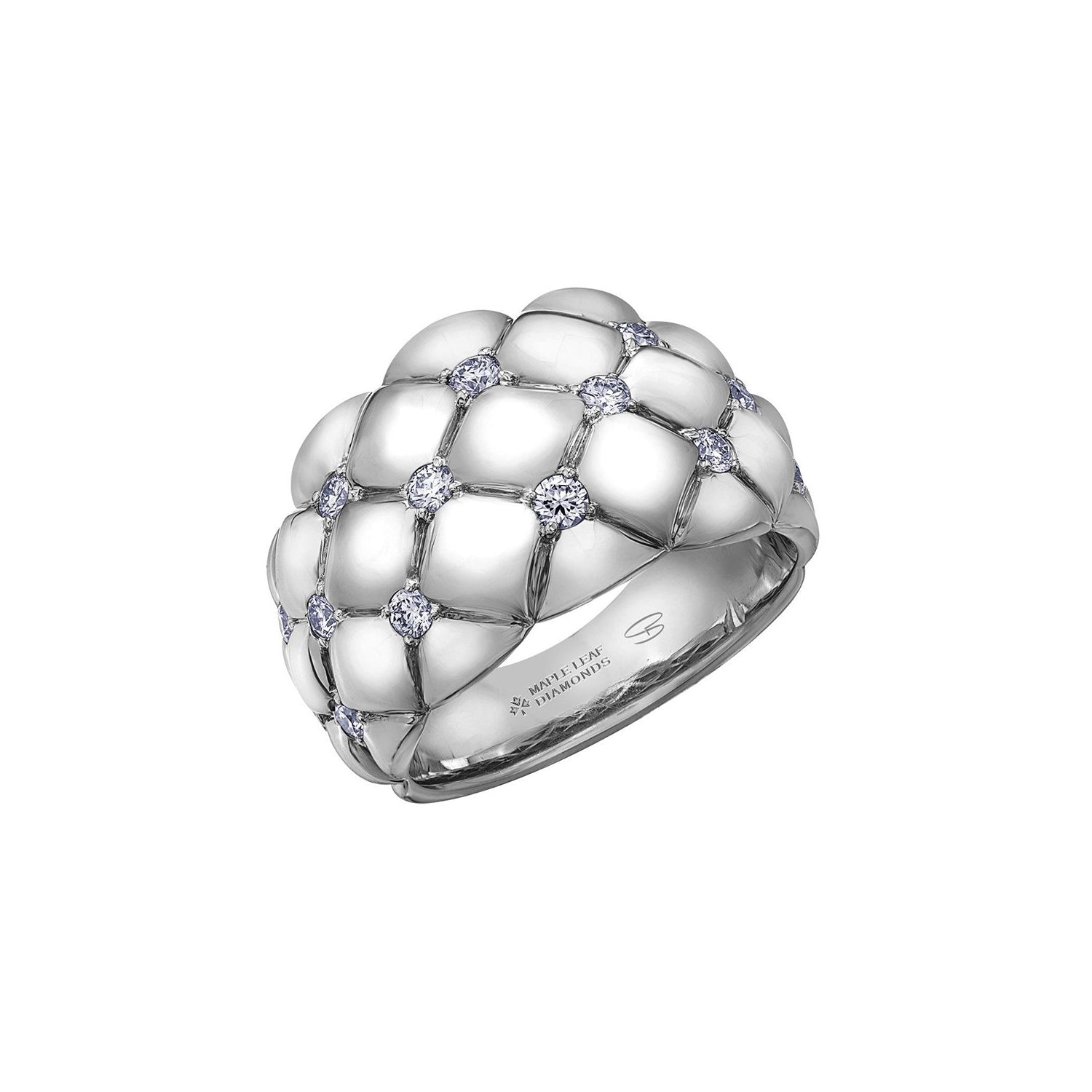 Crafted in 14KT white Certified Canadian Gold, this quilted ring is set with round brilliant-cut Canadian diamonds. 