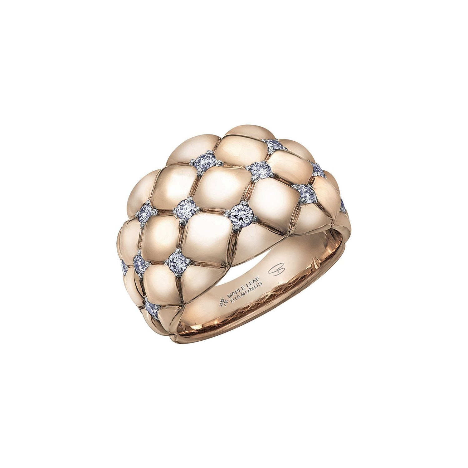 Crafted in 14KT rose Certified Canadian Gold, this quilted ring is set with round brilliant-cut Canadian diamonds.