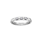 Crafted in 14KT white Certified Canadian Gold, this quilted band is set with three round brilliant-cut Canadian diamonds.