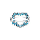 Crafted in 14KT Canadian Certified Gold, this ladies engagement ring features a large circle like shape set with blue topaz.