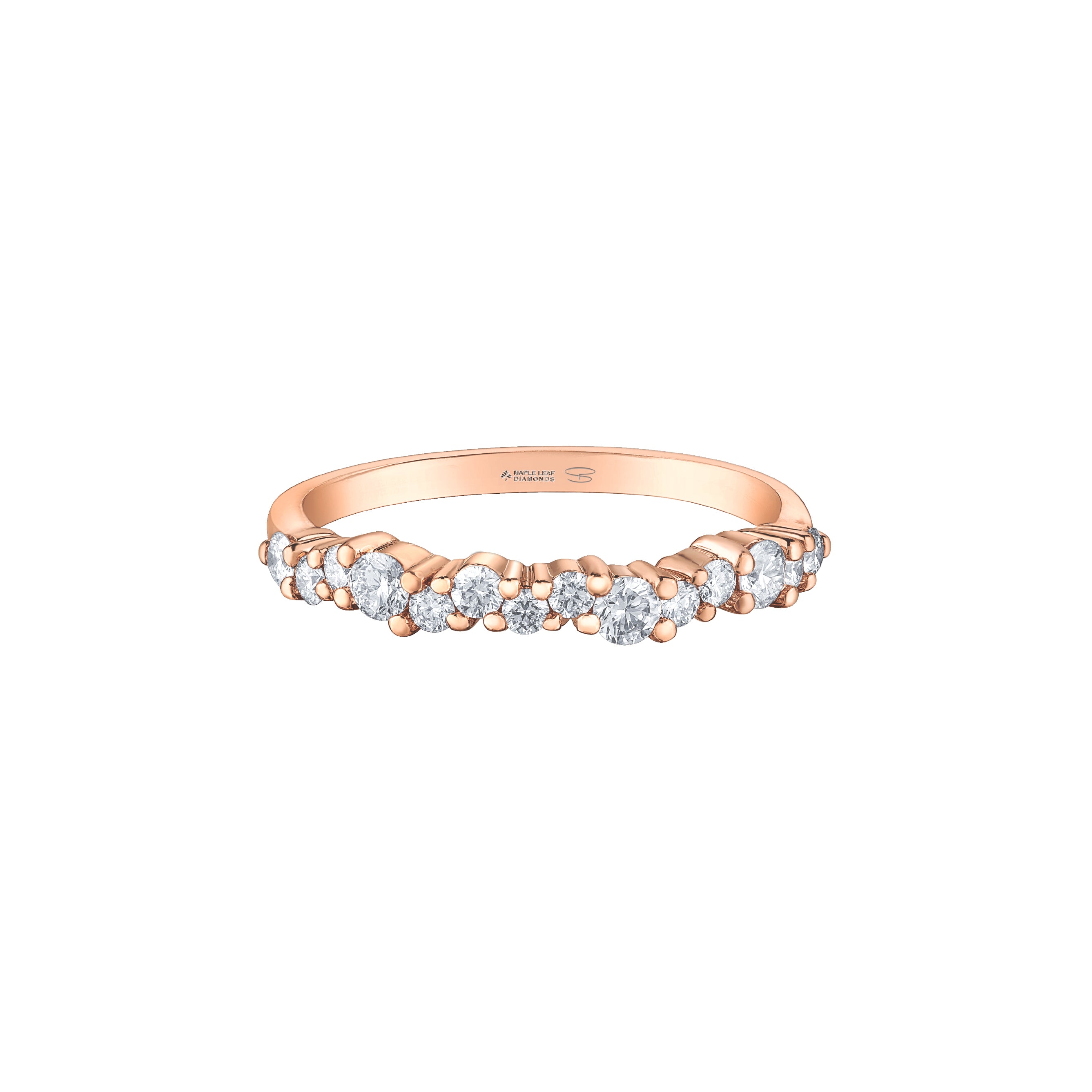 Crafted in rose 14KT Canadian Certified Gold, this ring features fourteen round brilliant cut Canadian diamonds