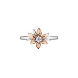 Crafted in 14KT white and rose Certified Canadian Gold, this ring features a Saskatchewan western red lily flower set with a round brilliant-cut Canadian diamond