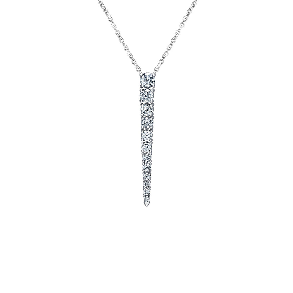 Crafted in 14KT white Certified Canadian Gold, this pendant features round brilliant-cut Canadian diamonds set in the shape of an icicle.