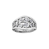 Crafted in 14KT white Certified Canadian Gold, this ring features swirl patterns set with round brilliant-cut Canadian diamonds.