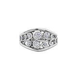 Crafted in 14KT white Certified Canadian Gold, this ring features swirl patterns set with round brilliant-cut Canadian diamonds.