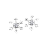 Crafted in 14KT white Canadian Certified Gold, these snowflake stud earrings have round brilliant-cut Canadian centre diamonds.