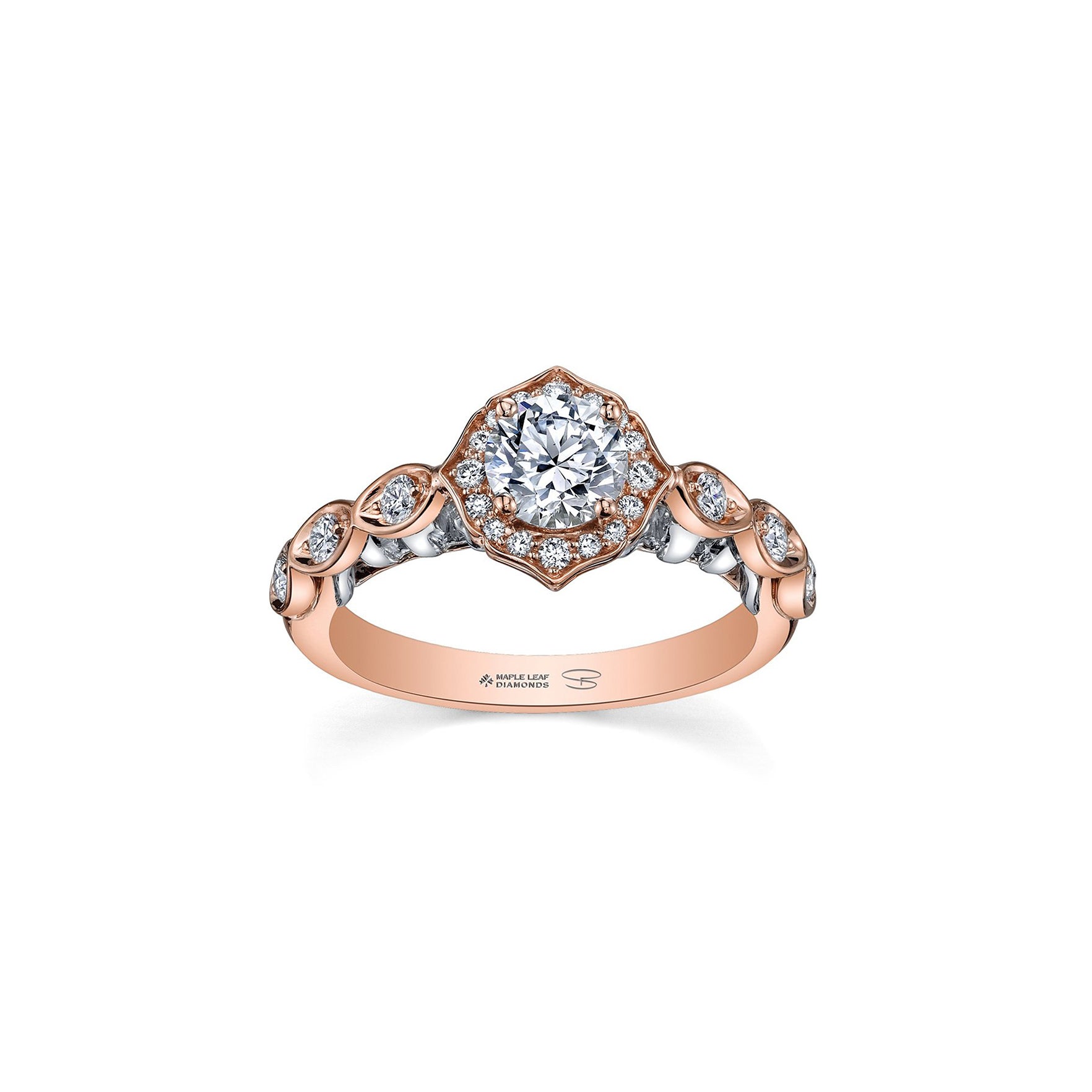 Crafted in 18KT rose and white gold, this lily of the valley flower-inspired ring is set with Canadian diamonds.