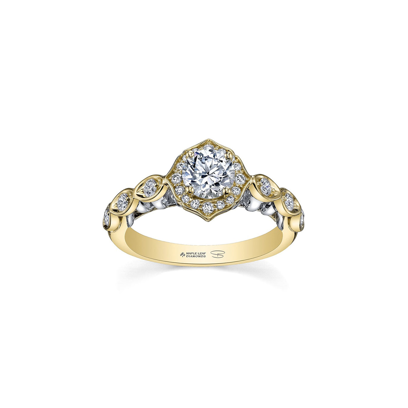 Crafted in 18KT yellow and white  gold, this lily of the valley flower-inspired ring is set with Canadian diamonds.