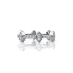 Crafted in 14KT white gold, this ring features 12 round brilliant-cut diamonds sparkling from 6 marquise settings spaced evenly apart on a diamond set band.