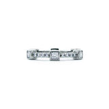 Crafted in 14KT white gold, this ring features six princess-cut diamonds evenly spaced apart on a diamond set band.