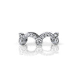 Crafted in 14KT white gold, this ring is shaped like a tiara and set with round brilliant cut diamonds.